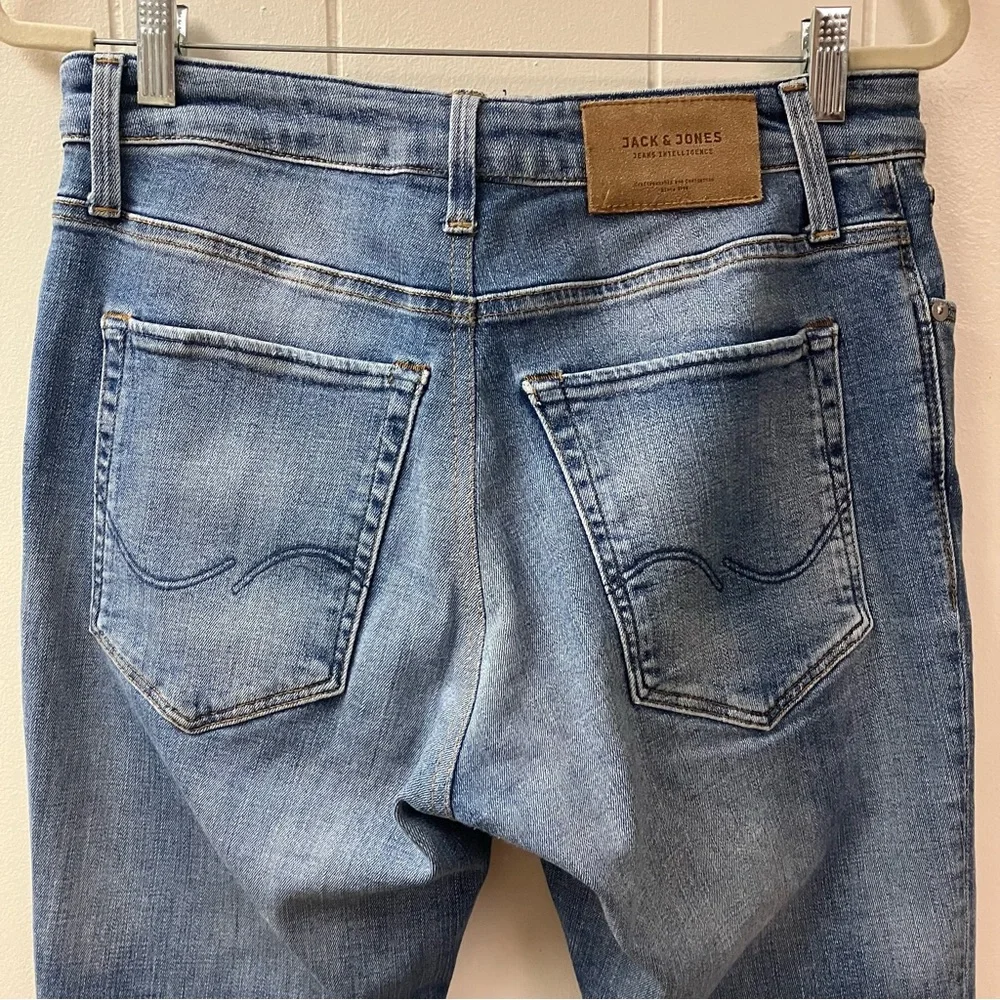 Indie Y2K Grunge JACK JONES Mens Intelligence Skinny Jeans 36/34 Distressed